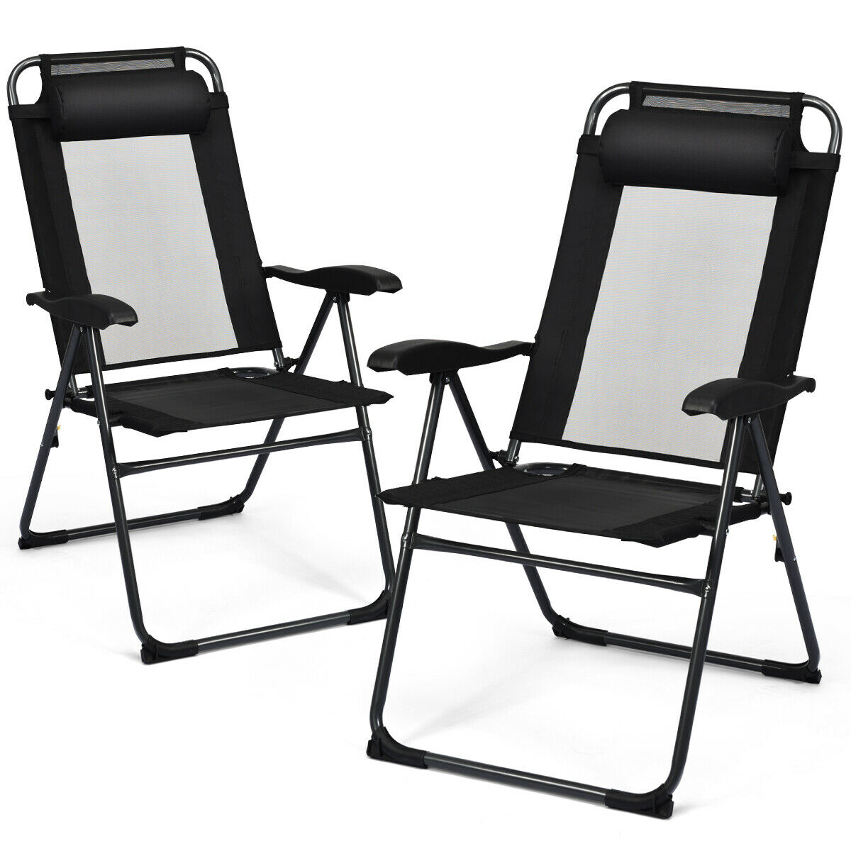 Gymax 2PC Folding Chairs Adjustable Reclining Chairs with Headrest Patio Garden Black - image 4 of 10