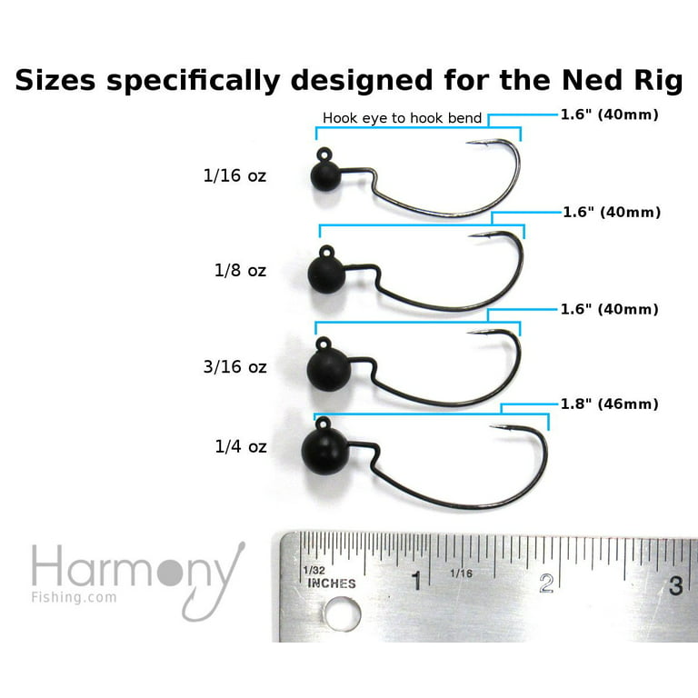 Harmony Fishing - Tungsten Offset Weedless Ned Rig Jigheads 5 Pack 1/4oz 5 Pack