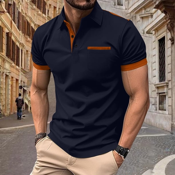 Playera Elvqul para Hombre Mayor Liso Manga Corta Azul Marino Gym Cuello Redondo