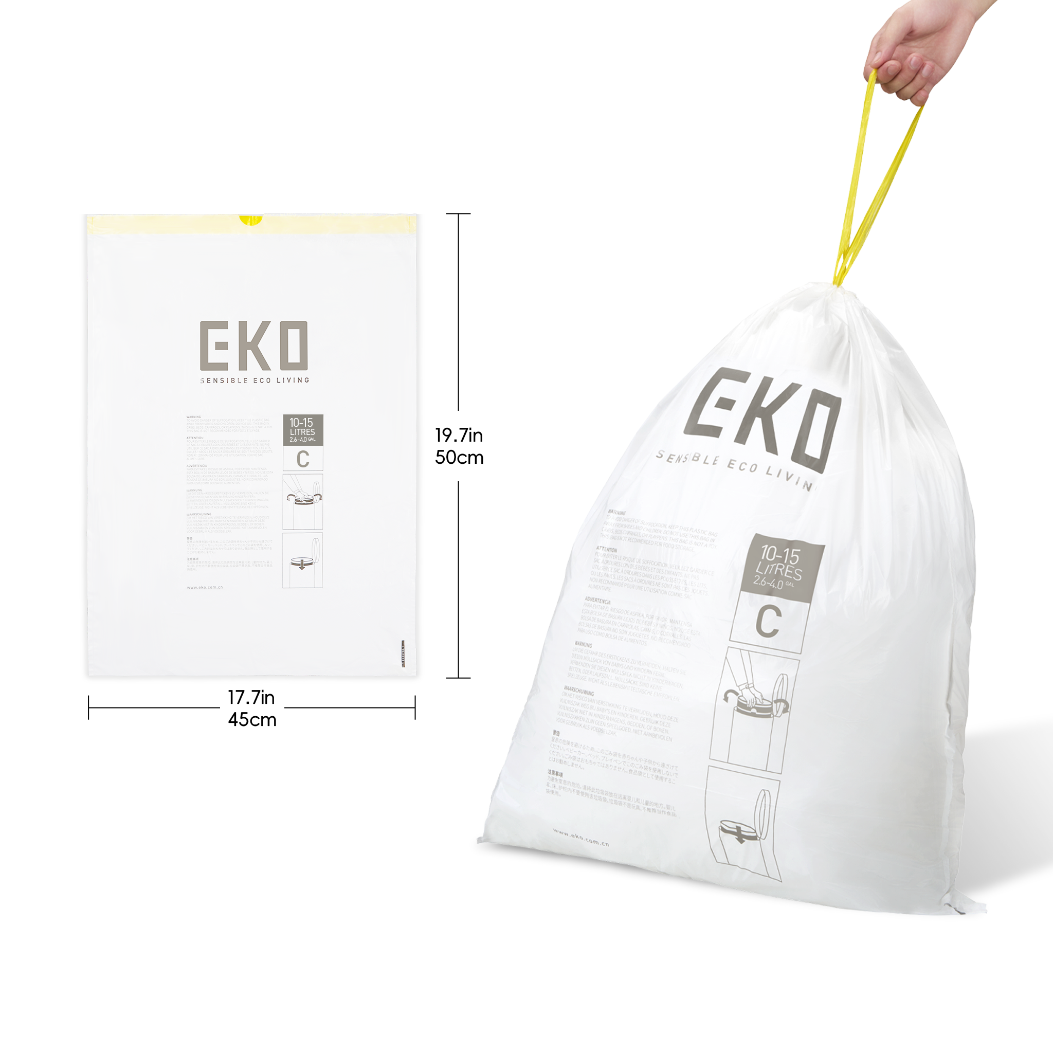 EKO Extra Strong 13 Gallon Kitchen Trash Bags, 48 Count photo 7