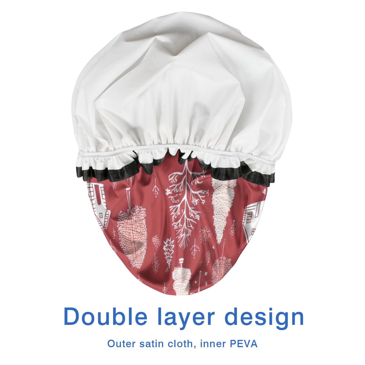 Shower Caps,Red Christmas Village Pattern Waterproof Shower Cap for Women 4 Pieces,Double Reusable Hair Cover for Shower PEVA Elastic Stretch Hem
