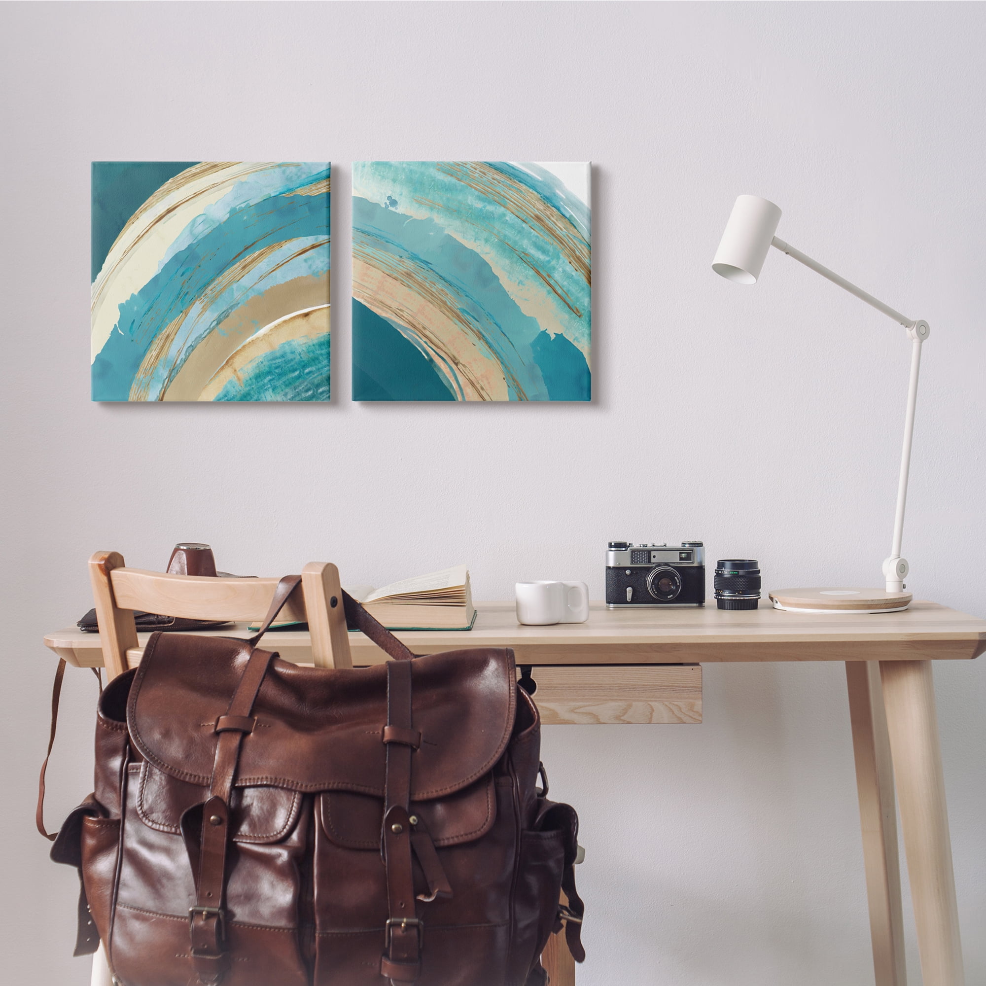 Playful Abstract Turquoise Rainbow Asymmetrical Arches Abstract Gallery-Wrapped Canvas Print Wall Art, Set of 2, 17x17