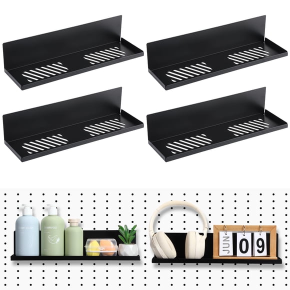 Therwen 4 Pack Magnetic Pegboard Shelves Wall Organizer Metal Pegboard Shelf Steel Tray Accessories Organizing Tools for Craft Ho