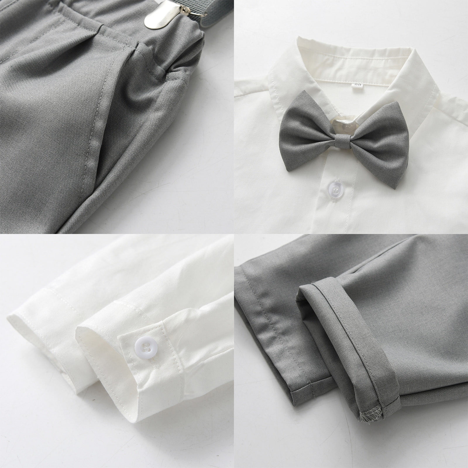 Kids Suits Bowtie Dress Shirt + Suspender Pants + Bowtie 3 Pieces Gentleman Outfit Set Birthday Boy for Boys 4-5 Years