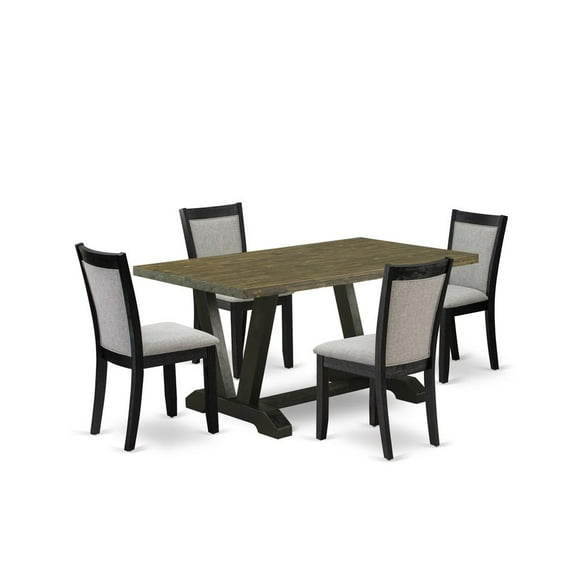East West Furniture V676MZ606-5 5 Piece Kitchen Table Set - Distressed Jacobean Dining Room Table with 4 Shitake Chairs - Wire Brushed Black Finish