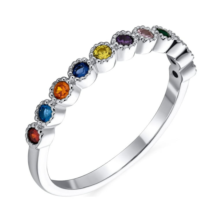 Sterling Silver Multi Color Rainbow CZ Thin 1.5mm Eternity Band Ring Sterling Silver Multi Color Rainbow CZ Thin 1.5mm Eternity Band Ring