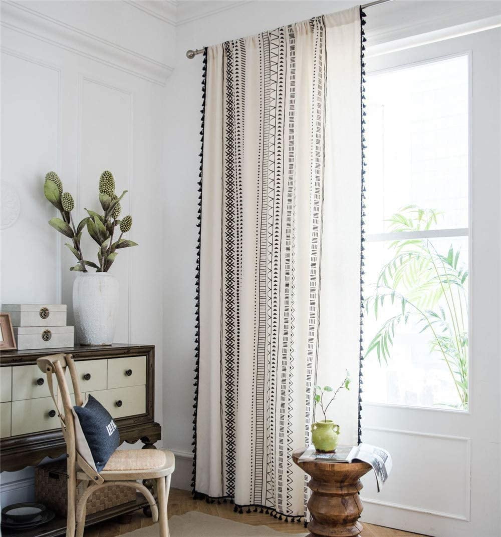 Boho Geometric Tassel Sheer Voile Curtains Window Screening Living Room Drapes Boho Geometric Tassel Sheer Voile Curtains Window Screening Living Room Drapes