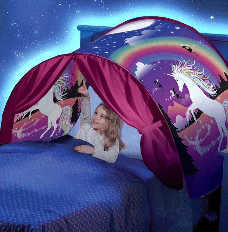 Tents Fantasy Fun For Kids,Foldable Play Tents, Pop Up Outdoor Indoor Bed Tents,Twin Size,Magic Playhouse Princess Secret Castle,Birthday For Girls (Horse With Remote Light 1