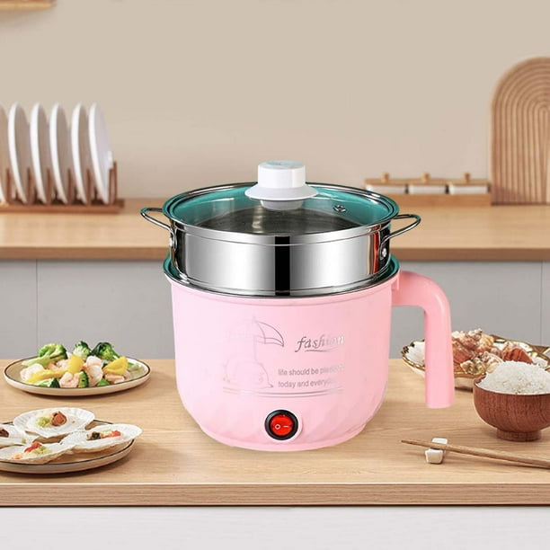 Ollas Eléctricas Calientes,Olla de cocción eléctrica antiadherente para fideos,Bandeja calefactora para cocina eléctrica multifuncional,Sopa de de arroz frito con huevo doble capa rosa Soledad Ollas Eléctricas Calientes