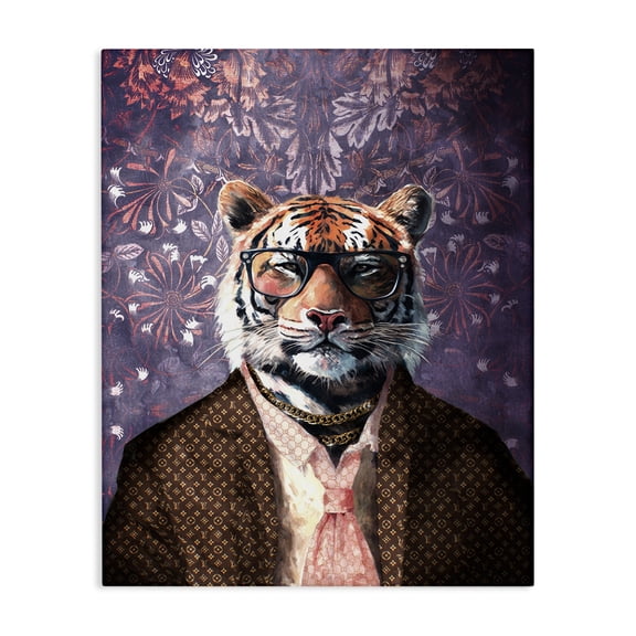 Stupell Industries Tiger in Style on Florals Animals Painting Wrapped Canvas Art Print Wall Art, 16 x 20