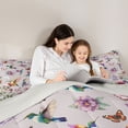 thumbnail image 4 of Erosebridal Chic Hummingbird Queen Comforter Set for Girls Women, Butterfly Flower Bedding Comforter Set, Gray Reversible, 3pcs, 4 of 6