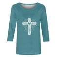 thumbnail image 4 of 3/4 Length Sleeve Women Tops Plus Size Crewneck Short Sleeve T Shirts Summer Casual Solid Round Neck Oversized Easter Printed Loose Comfy Three Quarter Sleeve Tee Shirt, 4 of 5