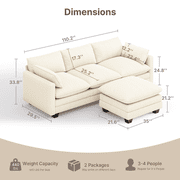 Cloud Like Modular Sectional Sofa with Movable Ottoman, Deep Seating with Lumbar Support, Machine-Washable Corduroy Cover - Beige