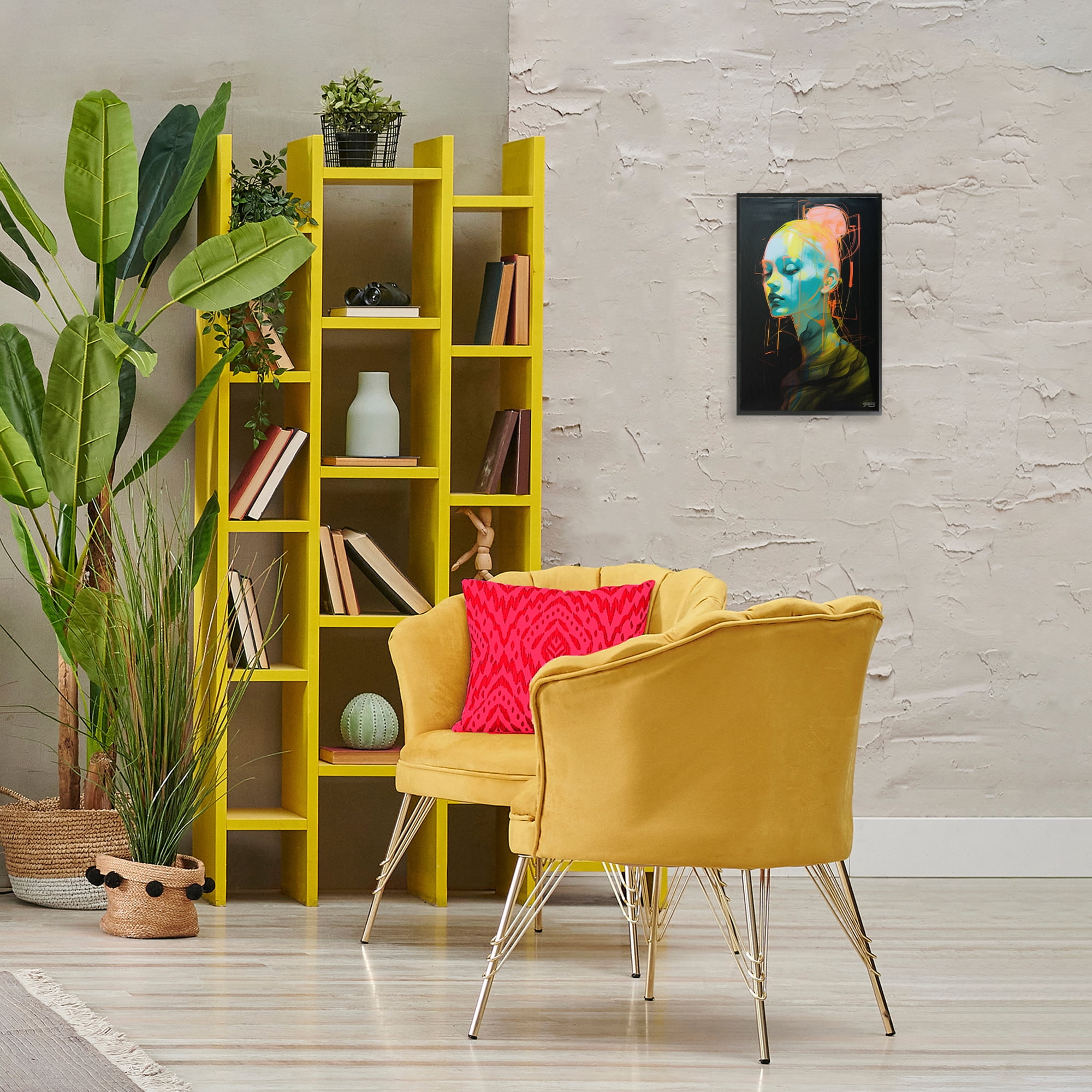 Stupell Industries Bold Modern Visage Novelty Painting Black Framed Art Print Wall Art, 12 x 18