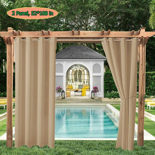 LiveGo Blackout Outdoor Patio Curtains Weatherproof, Sun Blocking, UV