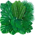 thumbnail image 1 of Xiao Hua Paquete de 108 hojas de palmera artificiales tropicales Monstera - 6 tipos de hojas de palmera falsas grandes y pequeñas verdes con tallos, 1 of 3