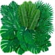 thumbnail image 1 of Xiao Hua Paquete de 108 hojas de palmera artificiales tropicales Monstera - 6 tipos de hojas de palmera falsas grandes y pequeñas verdes con tallos, 1 of 3