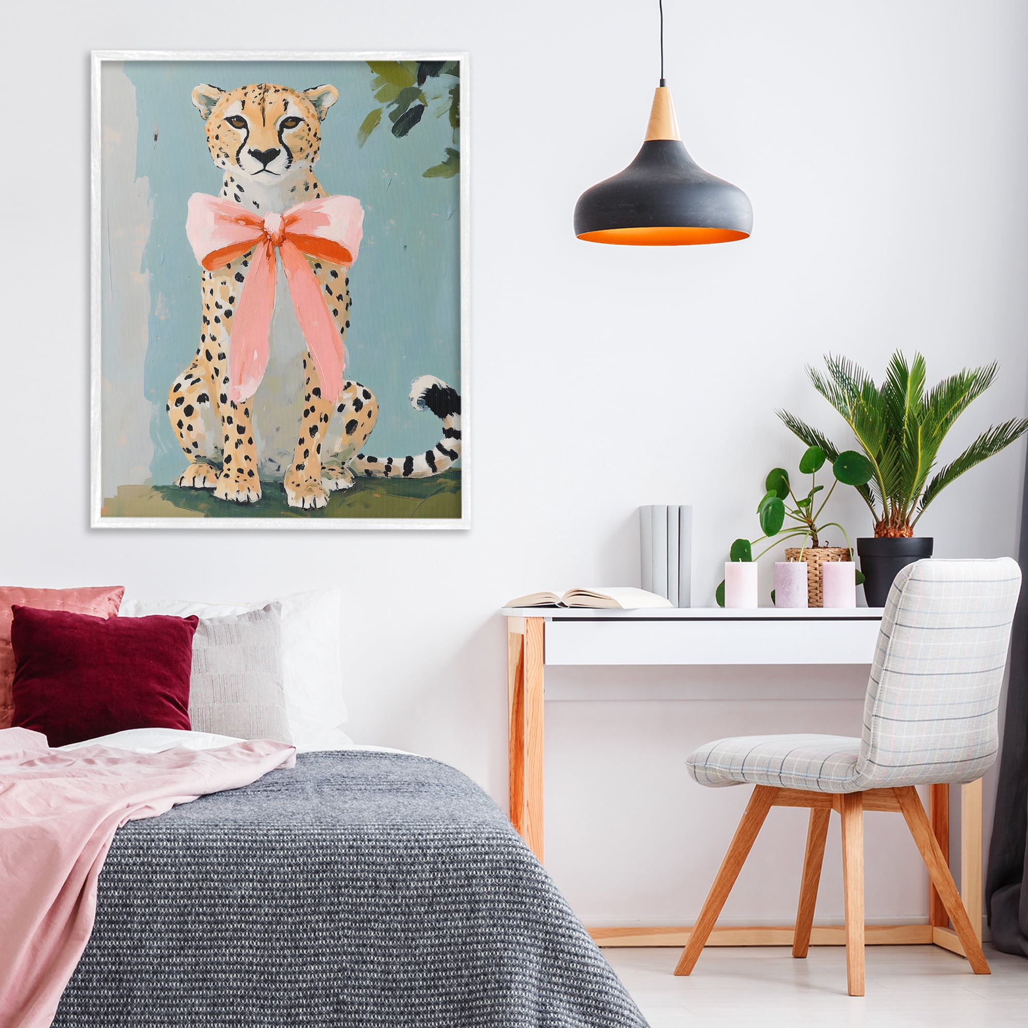 Stupell Industries Cheetah with Big Pink Bow White Framed Giclee Art, design by The Prints Vibe