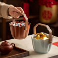 thumbnail image 3 of Vintage Ceramic Serving Basket with Handle, Rustic Fruit Bowl for Snacks & Kitchen Table Centerpiece, 3 of 6