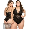 thumbnail image 4 of Chunoy Women Snap Crotch Lingerie Sexy Lace Bodysuit Deep V Teddy One Piece Lace Babydoll, 4 of 7