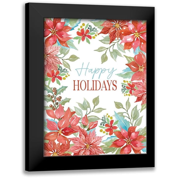 Jacobs, Cindy 12x14 Black Modern Framed Museum Art Print Titled - Happy Holidays Poinsettias