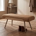 thumbnail image 6 of Dayalane 35.5" Mid-Century Modern Linen Upholstered Bench, Tufted Ottoman Accent Bench with Solid Wood Trim, Bronze Metal Legs for Entryway, End of Bed, Brown, 6 of 12