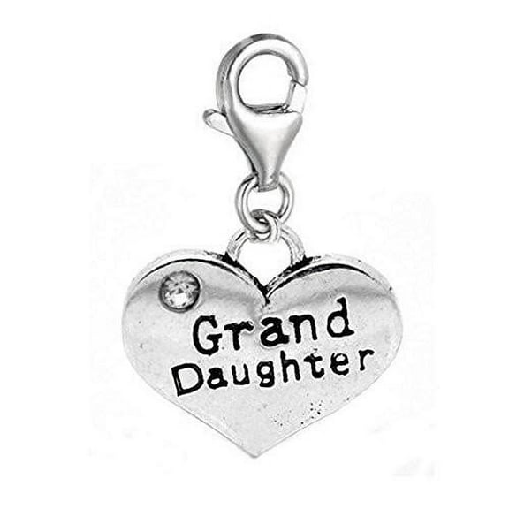 Sexy Sparkles Silver Plated Base Metal Grand Daughter Heart Charm Clip on Pendant for European Jewelry with Lobster Clasp - Zinc Metal Alloy