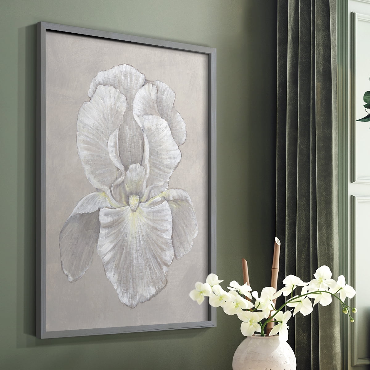 White Iris II Framed Print in Gray Solid Wood 8 x 10 Framed Print