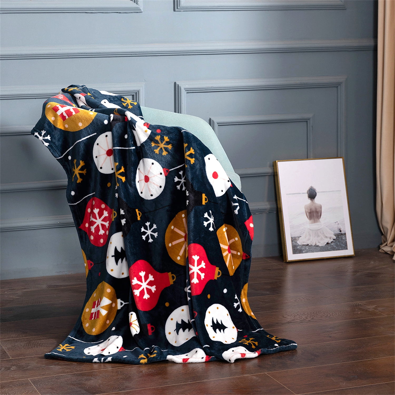 JML ChrIstmas Tree Soft Flannel Fleece Throw Blanket, Black-Red, Standard Throw