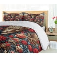 thumbnail image 4 of Ambesonne Leopard Duvet Cover Set, Rich Rococo Style Roses, Queen, Dark Coral Caramel and Blue, 4 of 6