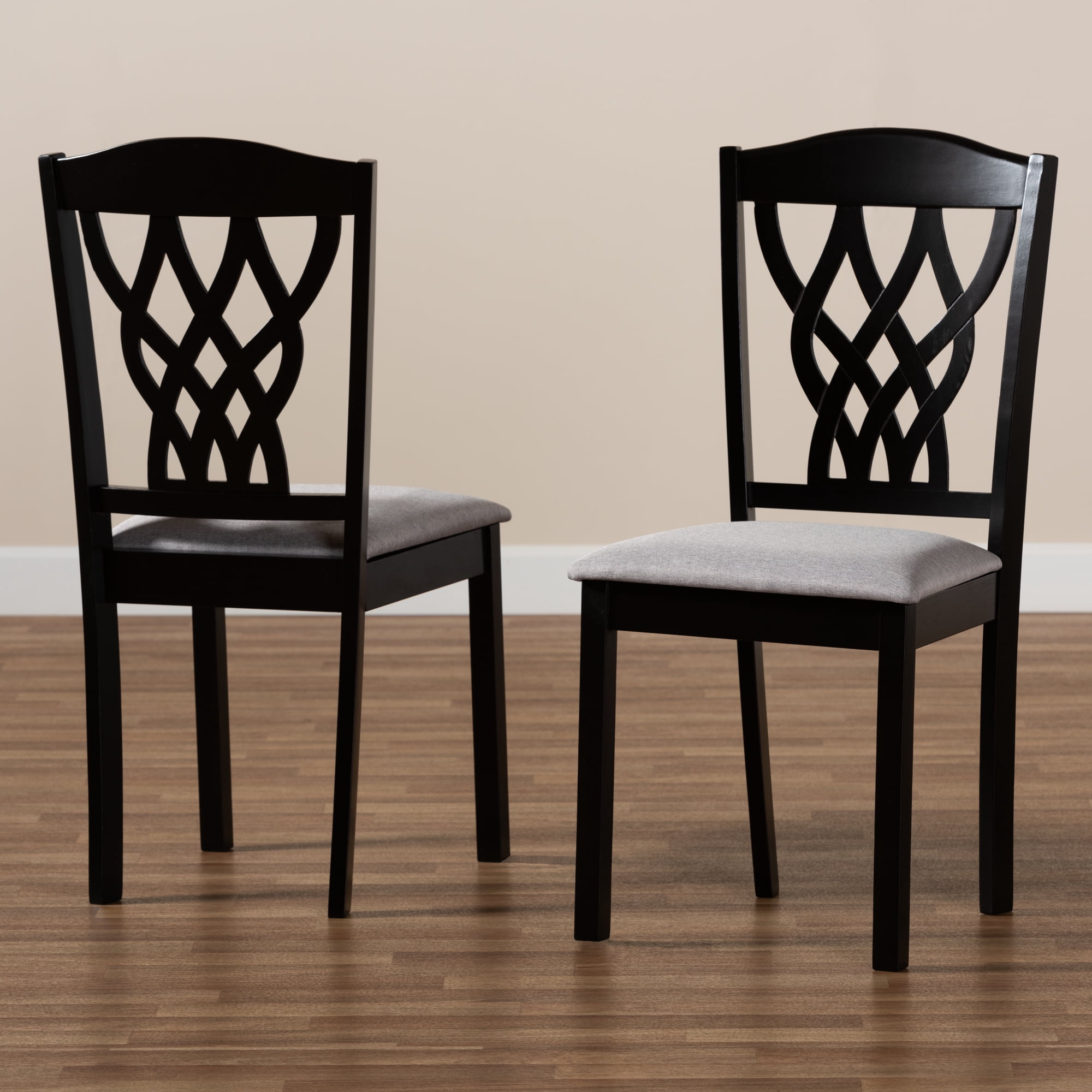 Baxton Studio Delilah Modern and Contemporary Grey Fabric Upholstered and Dark Brown Finished Wood 2-Piece Dining Chair Set