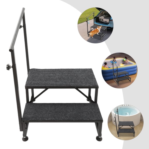 RV Steps with Handrail, 450Lbs Heavy Duty Steel & Sturdy Wide Pedal Outdoor RV Step Ladder 2 Steps RV Stairs Camper Steps Mobile Home Stairs for Travel Trailer, Motor Home, Camper and Porch