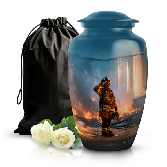SABURIAL Fire Fighter Urn - Beautiful Cremation Urn for Adult Human Ash - Large Funeral Urn for Men & Women Ashes - Funeral Urns for Mom Ash - 10 Inch Large with Velvet Bag