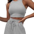 thumbnail image 3 of Baywell 2024 Women's Summer Sleeveless Waffle Suit Solid Color Vest Fashion Casual Short 2 Piece Set S-2XL, 3 of 9
