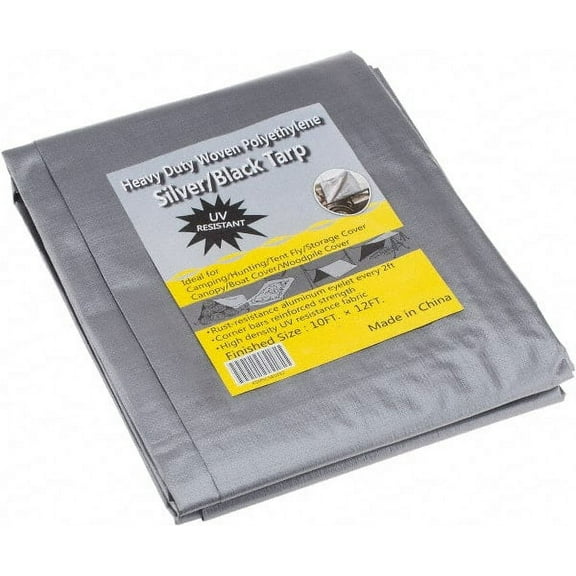 PRO SOURCE Heavy-Duty Silver/Black UVI Polyethylene Tarp: 12 ft x 10 ft x 11 mil