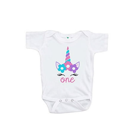 

7 ate 9 Apparel Kids First Birthday Unicorn Onepiece White