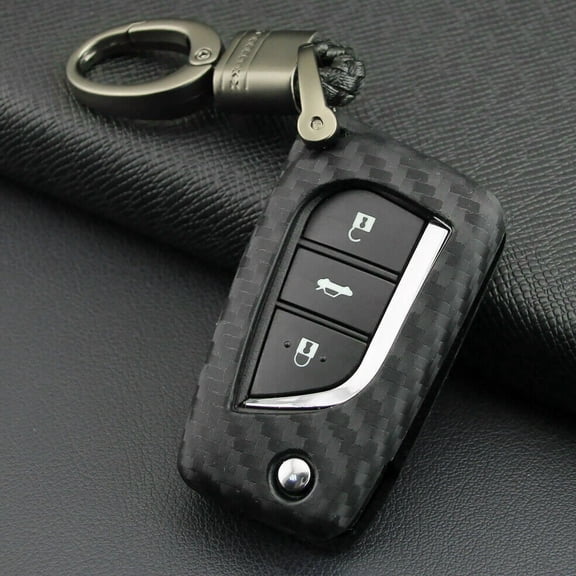 New Black Carbon Fiber Key Fob Chain For Toyota Accessories Cover Case Ring Us