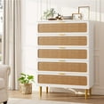 thumbnail image 3 of Twister.CK Rattan 5 Drawer Dressers for Bedroom, Tall Wooden Dresser with Deep Drawers, Chest of Drawers for Closet, for Living Room, Hallway, White, 3 of 8