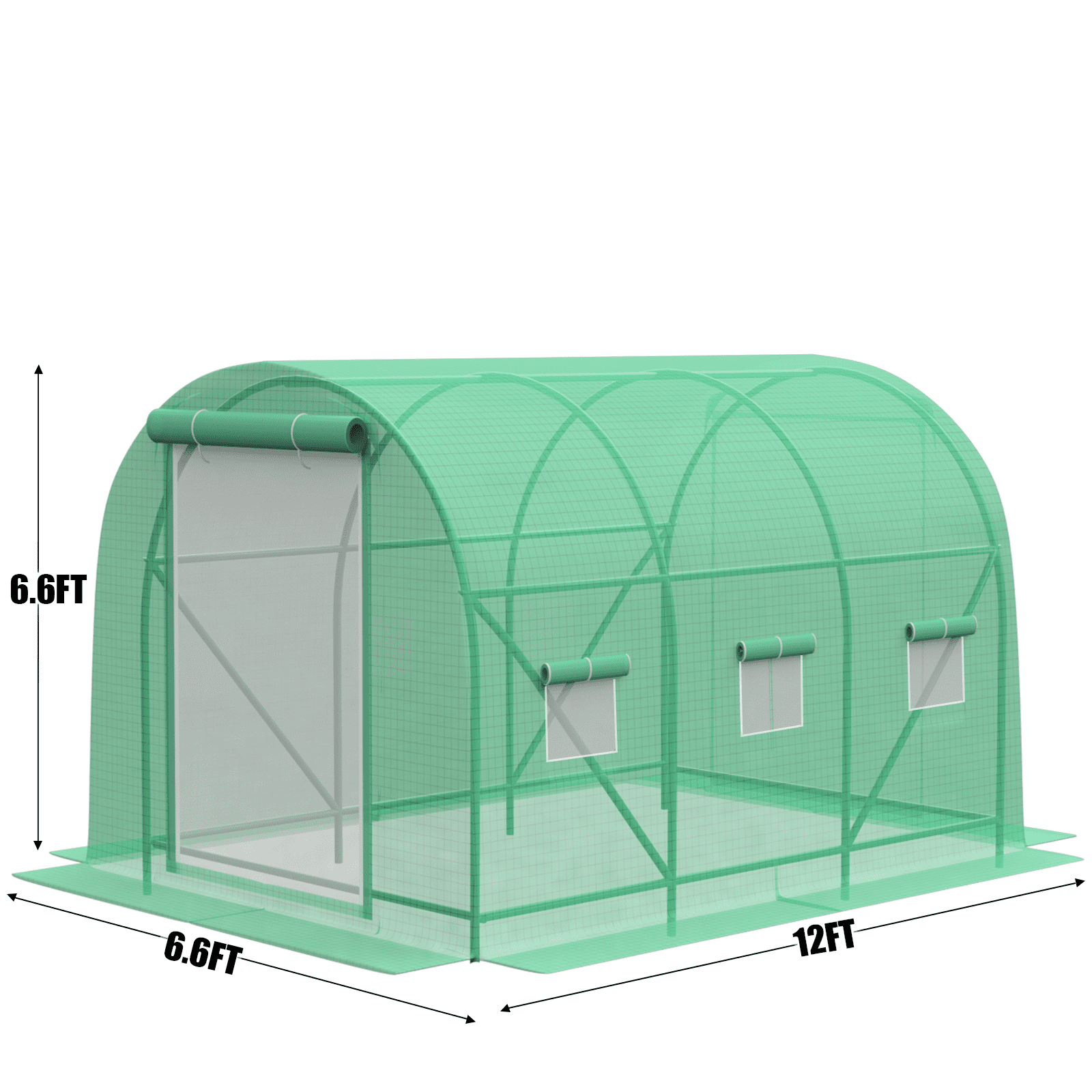 Grezjxc Walk-in Tunnel Greenhouse Galvanized Frame & Waterproof Cover 12x6.6x6.6 ft