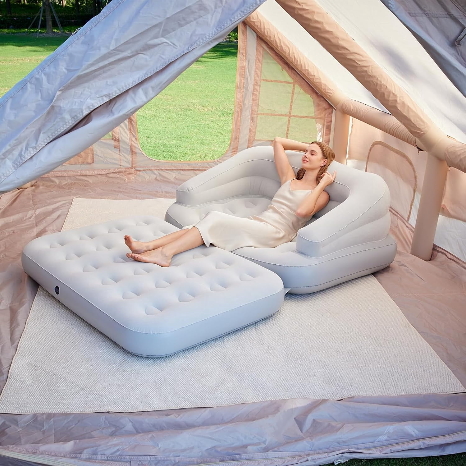 Full Size Inflatable Sofa Bed with Air Pump,2-in-1 Blow-Up Couch and Folding Air Mattress Bed for Home,Camping,and Guests