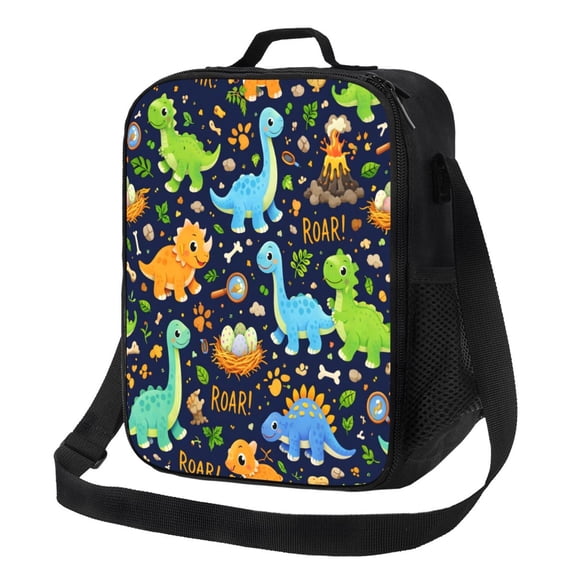 Cartoon Cute Dinosaur Pattern Lunch Bag Insulated Thermal Lunch Box with Shoulder Strap & Handle for Women and Men
