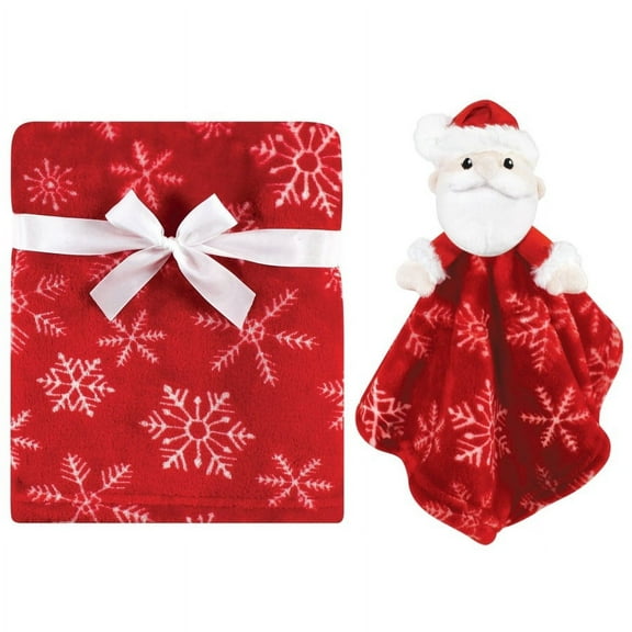 Hudson Baby Unisex Baby Plush Blanket with Security Blanket, Santa Snowflake, One Size