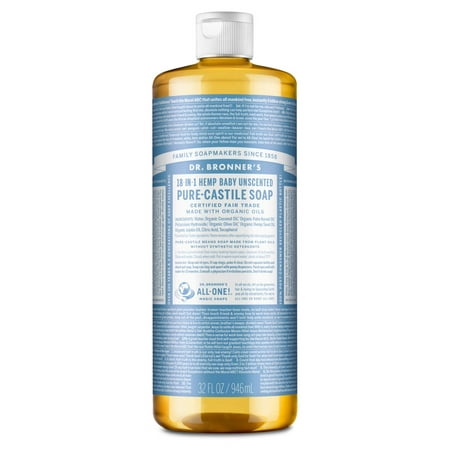 Dr. Bronner's Magic Soap - Castile Liquid Soap - 32 oz - Body Wash, Face Wash - Unscented - Age Group: Baby & All Ages