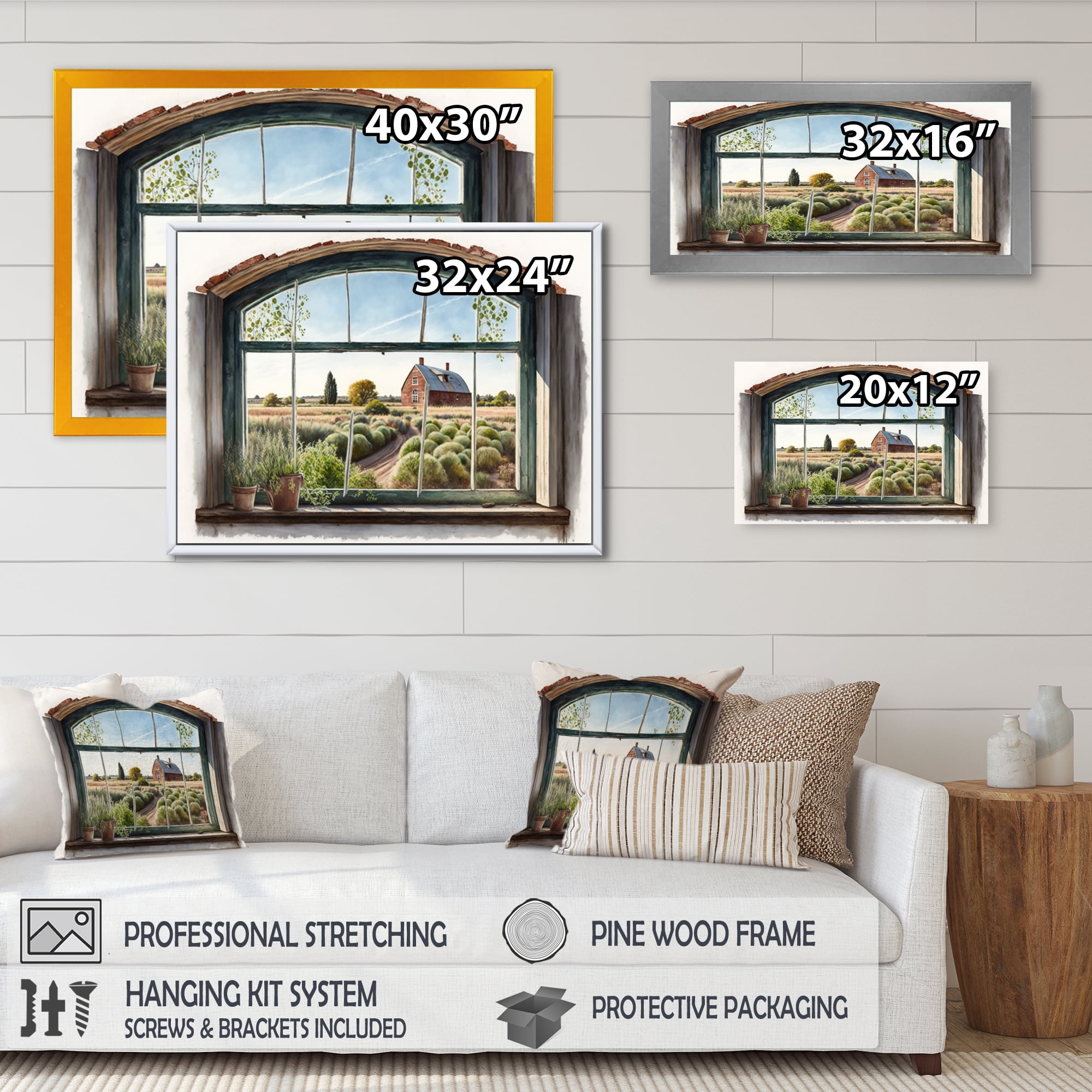 Designart Window View Of Barn Canvas Wall Art