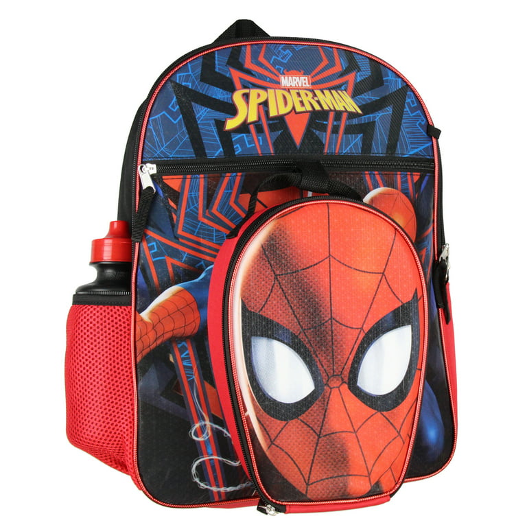 Marvel Spiderman Backpack with Lunch Box Set - Spiderman Backpack for Boys  4-6, Spiderman Lunch Box, Water Bottle, Stickers, More | Spiderman Backpack