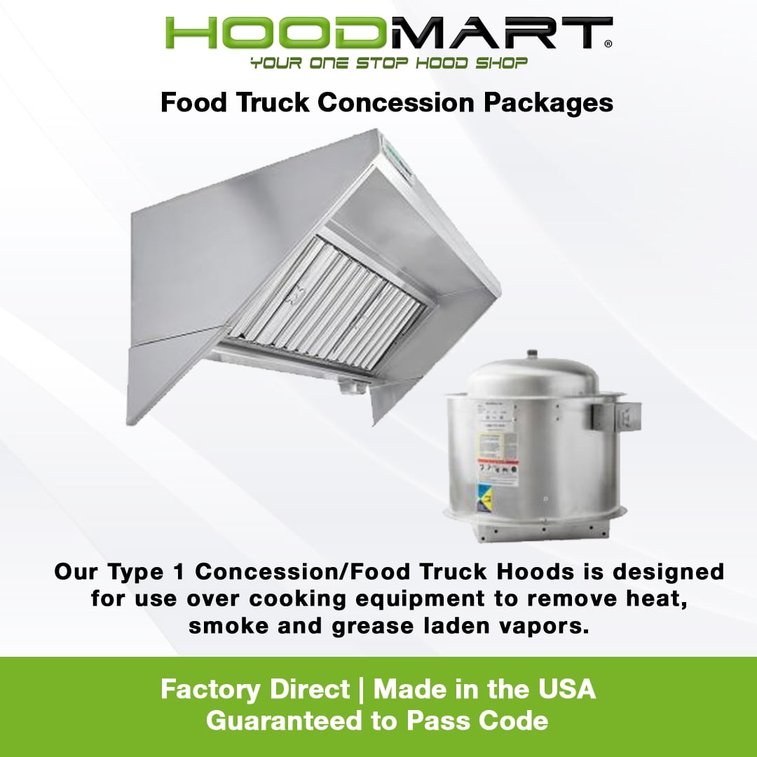 HOODMART UL/NSF 4' Concession Trailer Hood System for Food Truck | Commercial Range Hood with Direct Drive Exhaust Fan | Stainless Steel Kitchen Equipment with Install Kit Included