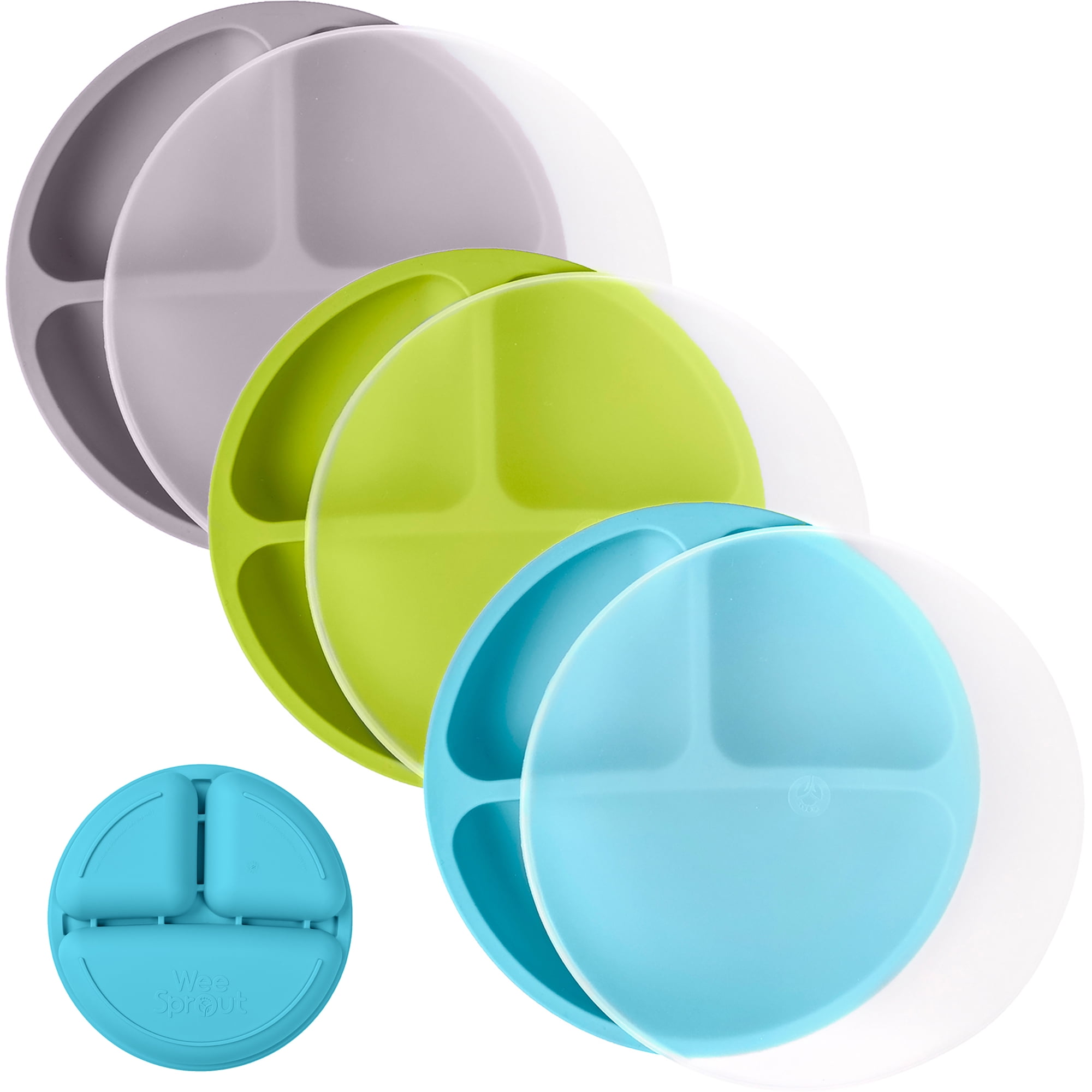 WeeSprout Toddler Plates, Silicone Divided Dishes for Toddlers and Kids, BPA-Free, 3 Pack