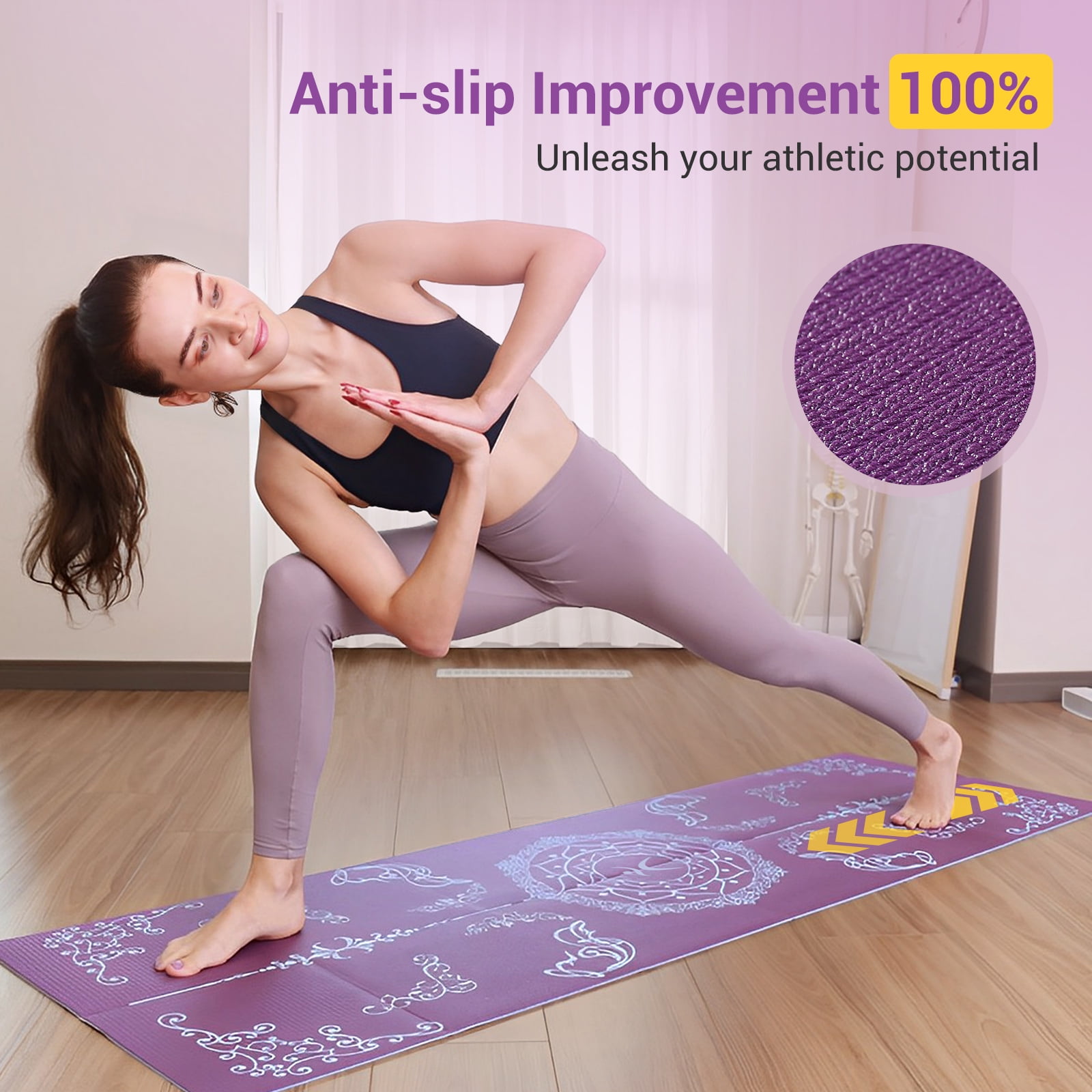 Avoalre Yoga Mat, Foldable 72" x 24" x 1/5" Double Sided Non-Slip Mat with Bag, Thick Yoga Mat for Workout Fitness Pilates Stretching