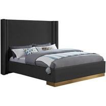 Maklaine Contemporary Black Finish Boucle Fabric Queen Bed