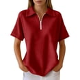 thumbnail image 2 of Polo Shirts for Women with Zip Collared Short Sleeve Waffle Solid Casual Womens Summer Tops Dress Shirts, 2 of 5